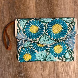Embroidered clutch